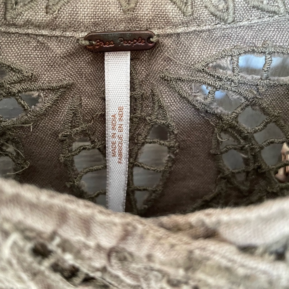 Free People Sz 4 Linen Cotton Eyelet Moto Jacket Olive Green Zip - Picture 2 of 13